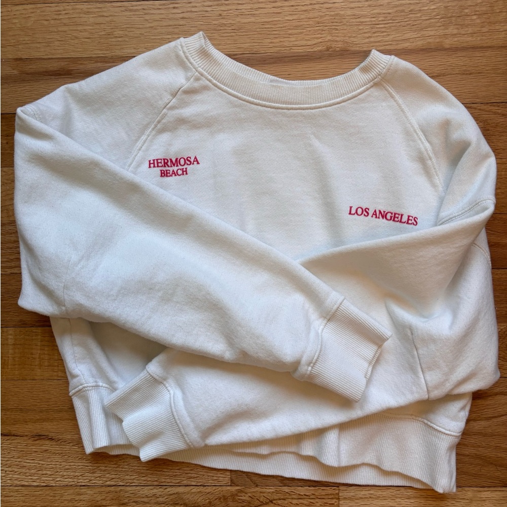 Zara White Crew Neck Sweater with Red Accents